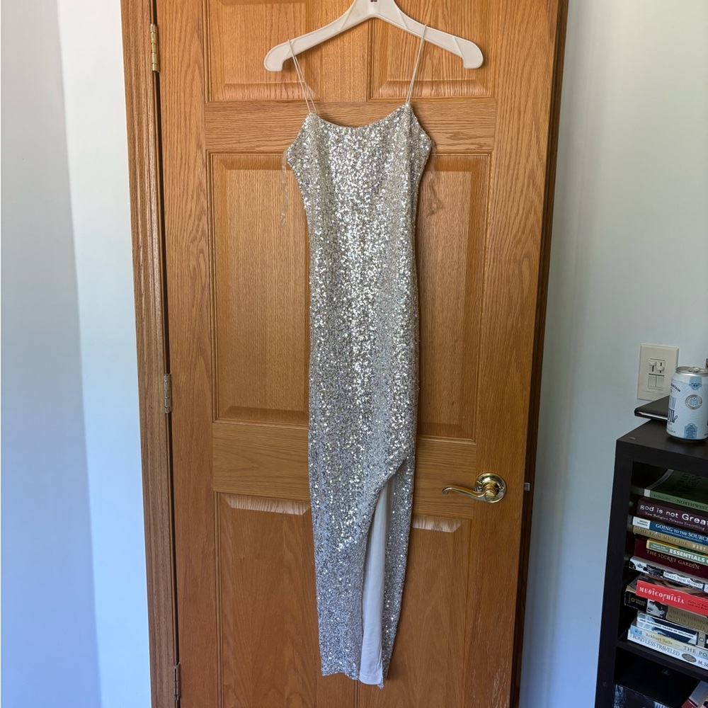 Silver Sequin Evening Gown